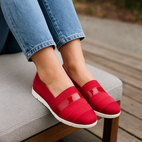 Donald Pliner May Red Suede Patent Leather Slip-On Loafers Women’s Size 6.5M - Picture 1 of 13
